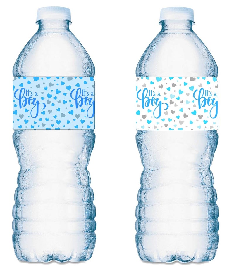 RokAPary 20 Its a Boy Water Bottle Labels Blue and White Baby Shower Party ; Waterproof Wrappers; Its a Boy Water Bottle Stickers Labels Decorations (10 Blue and 10 White). Made in USA - Image 1
